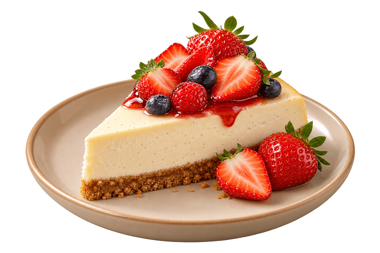 Berry cheesecake pastry on a ceramic plate